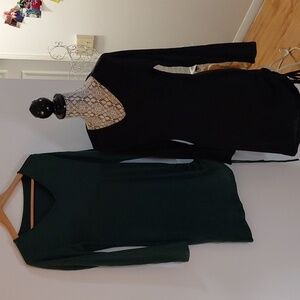 TWO...Super Comfy/Flattering Black and Green Women's Sweater Dresses